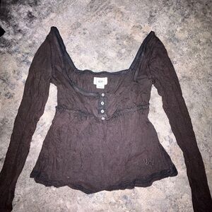 Urban Outfitters Chocolate Brown Long Sleeve Blouse
